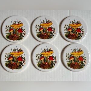 Vintage woodland mushroom ceramic coasters